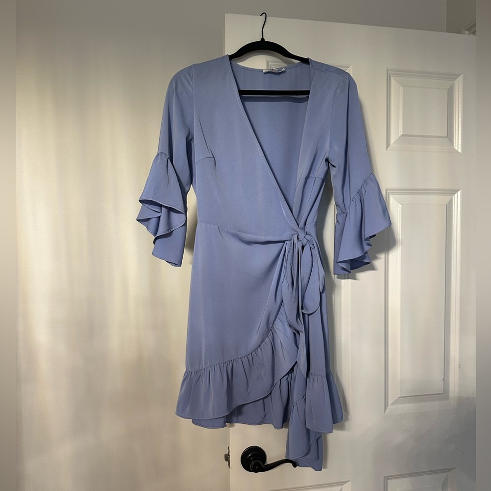 Lucy Paris Light Blue Asymmetrical Wrap Dress